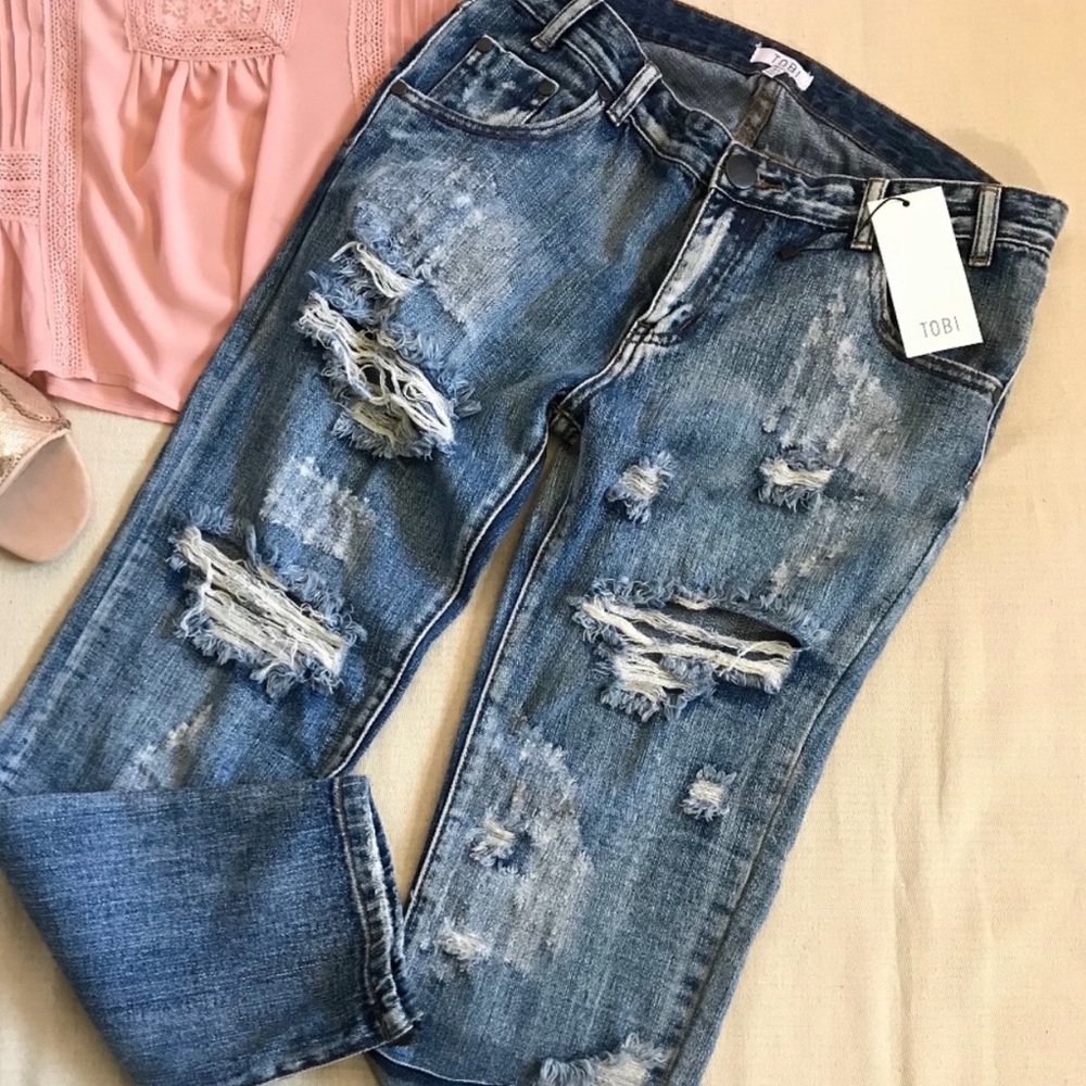 NWT TOBI Distressed Ankle Skinny Jeans Sz 26/27